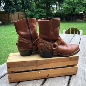 Frye Cavalry Short Inside Zip Brown Harness Boots
